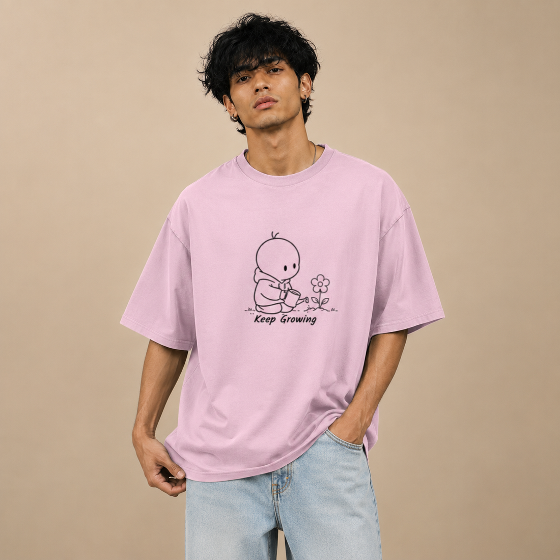 Casual Oversized T Shirt by PULVORA – Soft Blush in Baby Pink