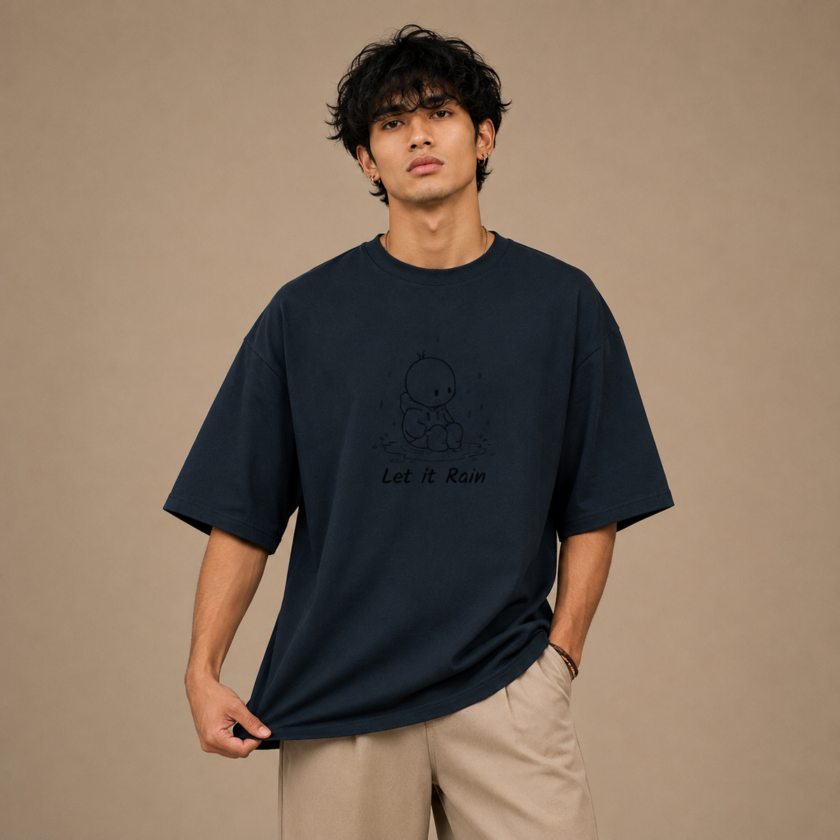 Premium Heavyweight Cotton Tee by PULVORA – Midnight Thought in Navy Blue