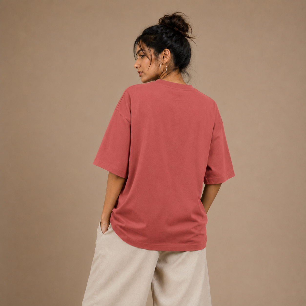 Drop Shoulder T Shirt by PULVORA – Coral Mood in Coral