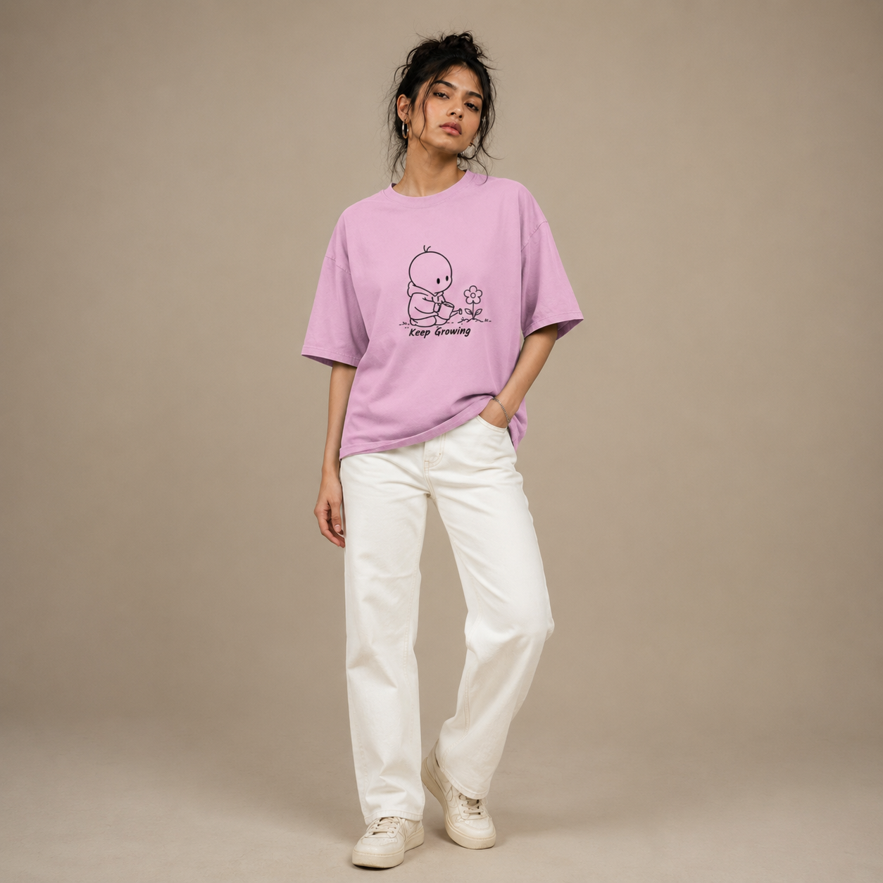 Casual Oversized T Shirt by PULVORA – Soft Blush in Baby Pink