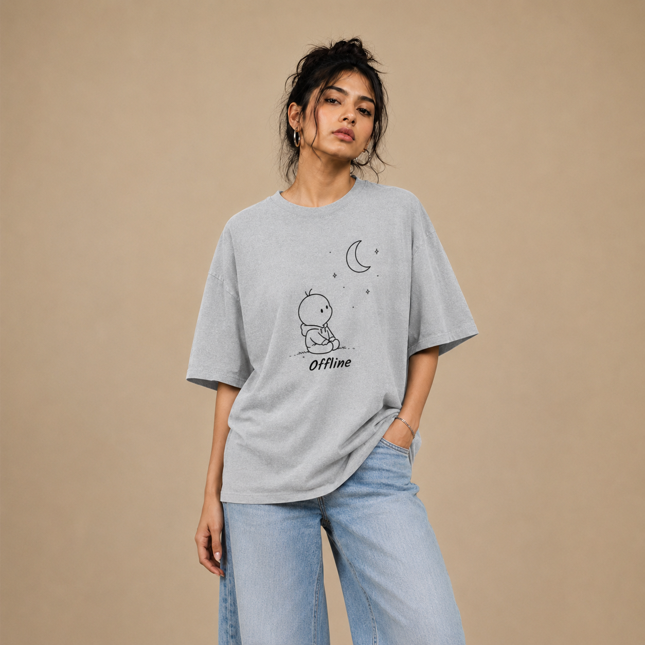 Loose Fit Cotton T Shirt by PULVORA – Quiet Grey in Grey