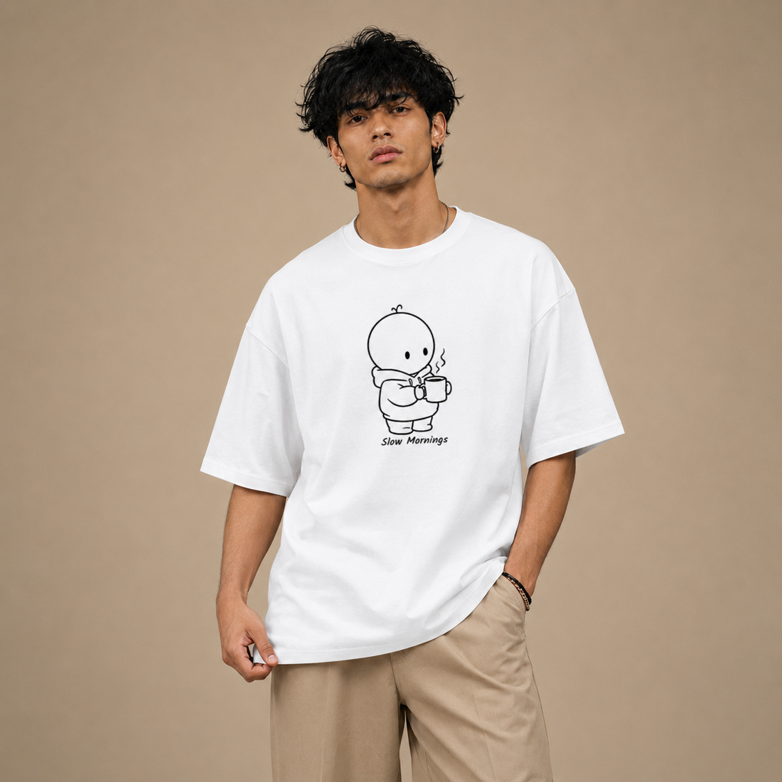 Oversized Cotton T Shirt by PULVORA – Cloud Pause in White