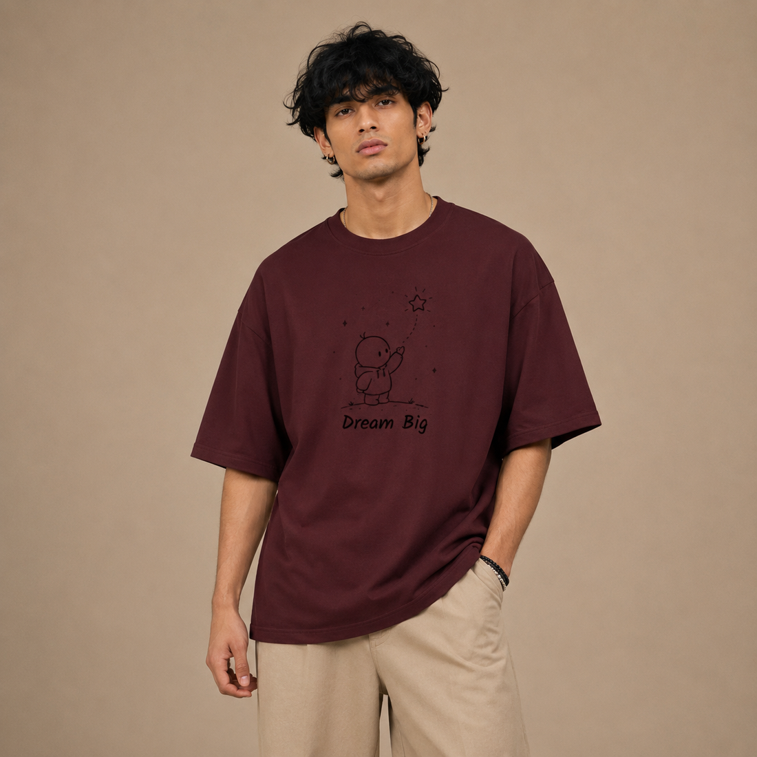 Essential Oversized Cotton Tee by PULVORA – Maroon Rest in Maroon