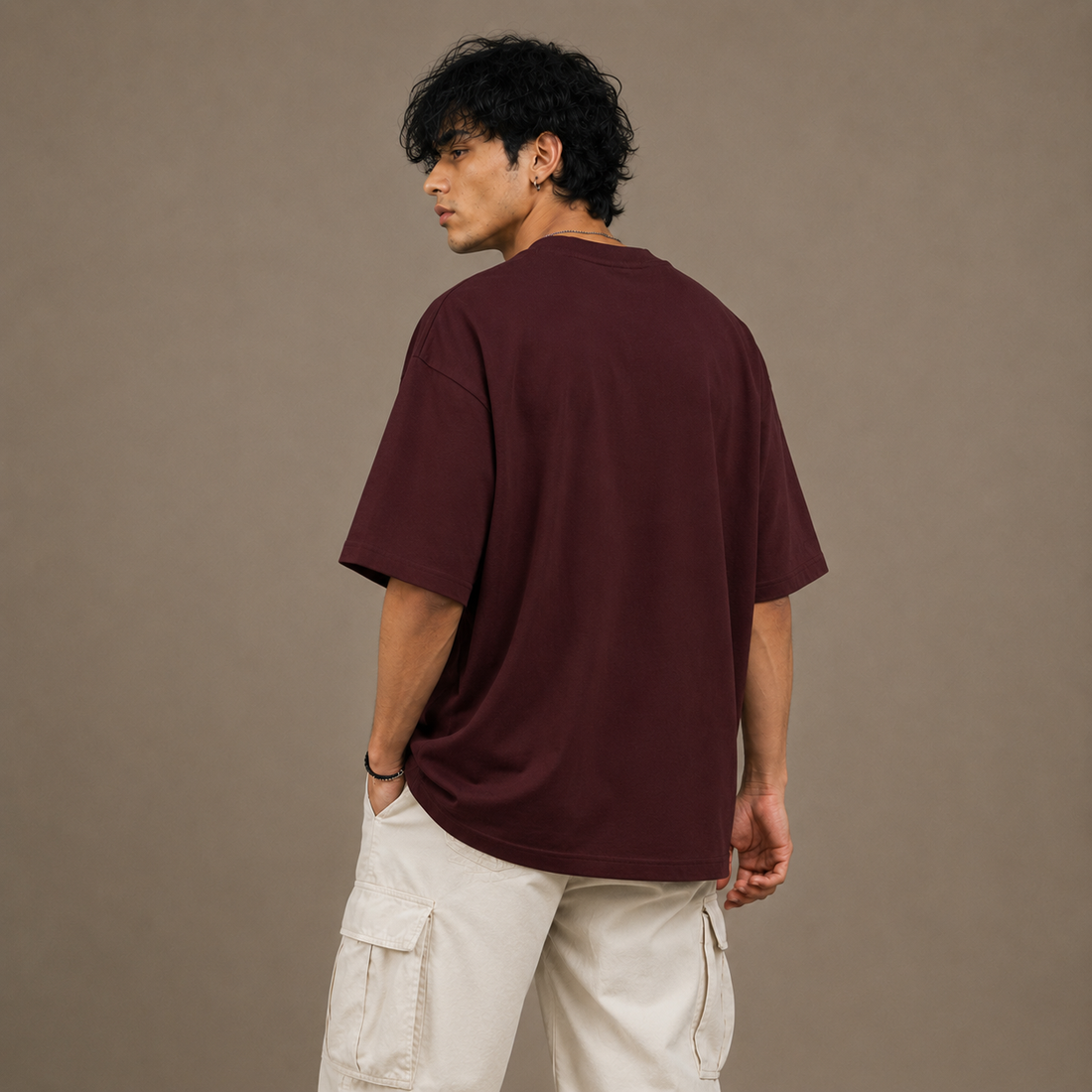 Essential Oversized Cotton Tee by PULVORA – Maroon Rest in Maroon