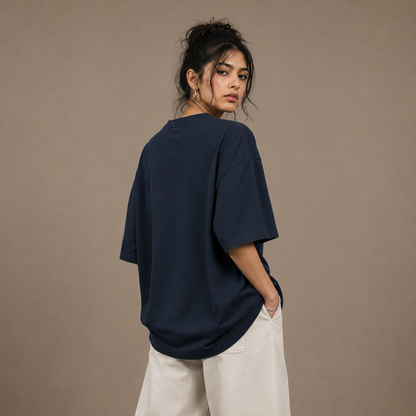 Premium Heavyweight Cotton Tee by PULVORA – Midnight Thought in Navy Blue
